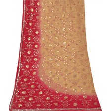 Sanskriti Vintage Dupatta Long Stole Pure Chiffon Silk Cream Hand Beaded Veil