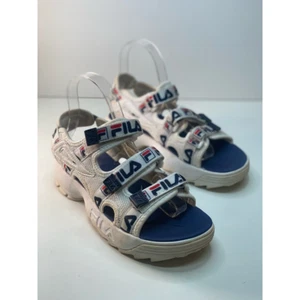 Fila Womens Disruptor Sport Sandals White Navy Spell Out Hook And Loop - Picture 1 of 5