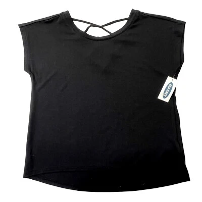 Old Navy Luxe Top Short Sleeve Lattice Back Black Jack Girl’s XS - Image 1 of 4
