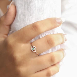 14K Gold VS/F-G Diamant Smaragd Edelstein Evil Eye Ring - Bild 1 von 12