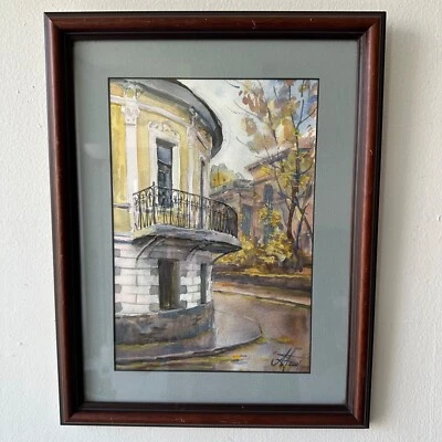 Pintura Original Acuarela 2001 Paisaje Urbano Casa Antigua Firmada Enmarcada 15 x 12 pulgadas Foto 1 de 4