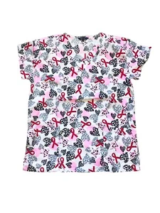 Womens Fashion Medical Nursing Scrub Tops Gray Black Pink Dot Heart Ribbon S - Picture 1 of 2