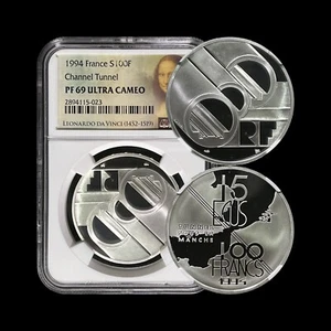 FRANCE. 1994, 100 Francs, Silver - NGC PF69 - Channel Tunnel, 15 ECU - Picture 1 of 9