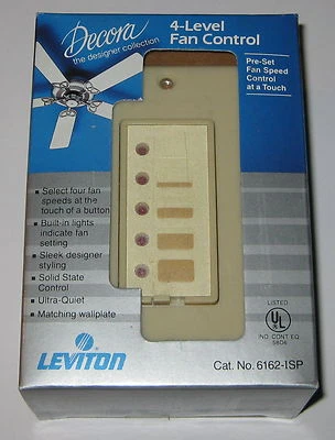 NOS Leviton Decora 6162 Quiet Fan Speed Control with 4 Presets - Wall Mount Kit - Image 1 of 4