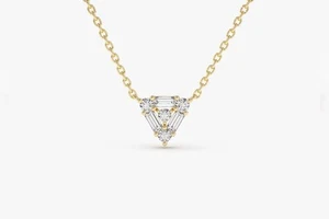Moissanite Triangle Women Necklace Pendant Minimal 925 Sterling Silver - Picture 1 of 6