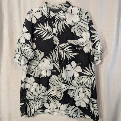 Camisa Hawaiana Rima Para Hombre XLarge Negra Blanca Estampado Floral Foto 1 de 4