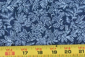 By 1/2 Yd, Vintage, White Foliage on Navy-Blue Quilt Cotton, V930 - Picture 1 of 4