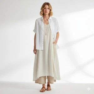 Soft Surroundings Shirt Womens M White Gauzy Relaxed Boho Breezy Summer Blouse - Picture 1 of 13