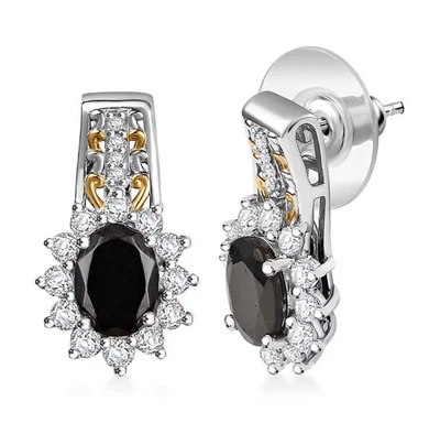 Серьги Elite Shungite & White Zircon 2,90 карата Regal Eclipse 18 карат VYG и серебро  - Изображение 1 из 4