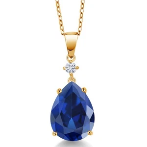 18K Yellow Gold Plated Silver Simulated Sapphire and White Moissanite Pendant - Picture 1 of 3