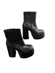 Steve Madden COBRA Leather Chunky Heeled Platform Boots Size 8M Black 70’s Retro - Picture 1 of 9