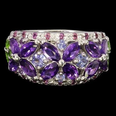 Anillo de plata de ley 925 marquesa amatista cromo diopsido piedras preciosas joyería talla 9 Foto 1 de 4