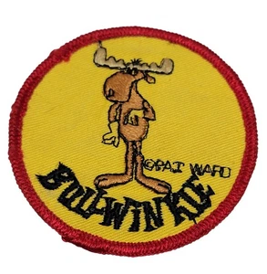 Vintage BULLWINKLE PATCH Round Iron On Sew On Red Yellow Brown Moose Rocky - Picture 1 of 2