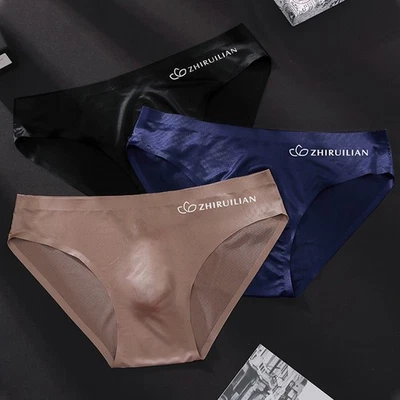 Slip uomo 3D punzonato seta ghiaccio senza cuciture trasparente mutandine intimo. - Immagine 1 di 4