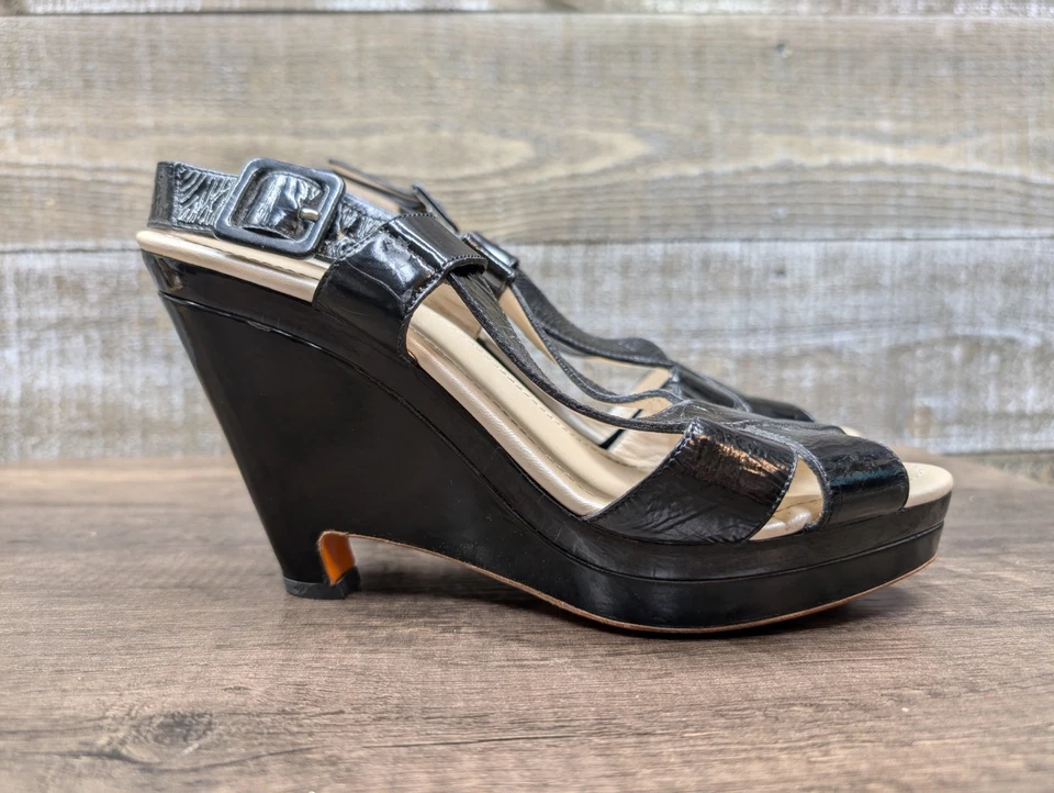 Sandalias de cuña Jill Sander con plataforma de charol negro 9,5 / 39,5 Foto 1 de 4