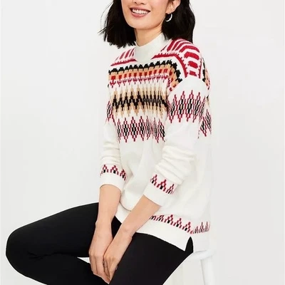 LOFT ANN TAYLOR Nuevo Suéter Pullover Blanco Nórdico Isla Justa Cuello Simulado Nuevo con Etiquetas $80 Xs Foto 1 de 4