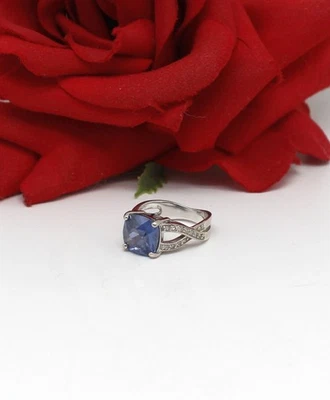 Серебро синий и белый CZ блестящий кольцо размер 7 5,19 г CAT спасения - Изображение 1 из 3