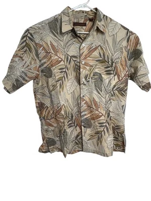 Tori Richard Shirt Mens Large Brown Beige Leaf Print Button Up Made USA Cotton - Imagem 1 de 4