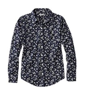 LL Bean Women's Wrinkle-Free Pinpoint Oxford Shirt Floral Print Navy Medium NWOT - Picture 1 of 12