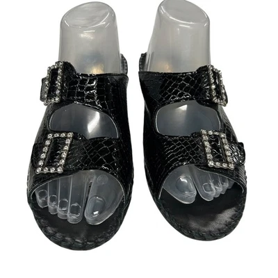 Sandalias de cuero negras La Plume Italia 41 (10) hebilla de estrás cuña cómoda Foto 1 de 4