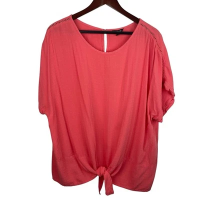 Buffalo Size XXL Coral Lattice Lace Knot Waist Short Sleeve Top Casual Summer - Image 1 of 4