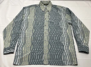 Monzini Collection Shirt Men’s Large Wavy Striped Abstract Button Disco Rare USA - Picture 1 of 8