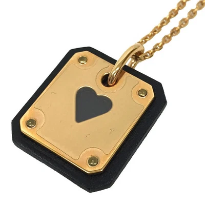 Collar de cartas Hermes As de Coeur PM cuero negro oro rosa 50 cm 2 vías Foto 1 de 3
