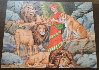 Rompecabezas bíblico vintage 1987 Daniel in the Lion’s Den 100 piezas Tom La Padula Foto 1 de 3
