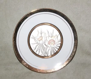 "Plato pequeño vintage EIWA de Chokin flores de oro blanco de 6"" de diámetro Japón" - Imagen 1 de 6