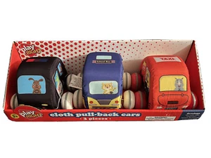 Play Right Cloth Pull Back Cars Taxi School Bus Police Car Black Red Blue Wheel  - Picture 1 of 4