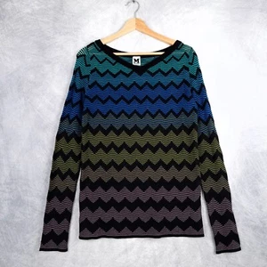 Missoni Top Womens 42 Medium Multicolor V Neck Cotton Chevron Knit Long Sleeve - Picture 1 of 24