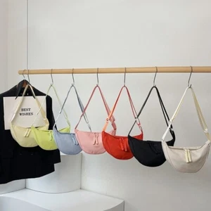 Solid Color Single Shoulder Bags Nylon Half-moon Bag Hobo Crossbody Bag Street - Picture 1 of 19