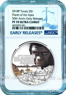 2018 Planet of the Apes 50th Anniversary SILVER PROOF $1 1oz COIN NGC PF70 UC ER - Image 1 of 4