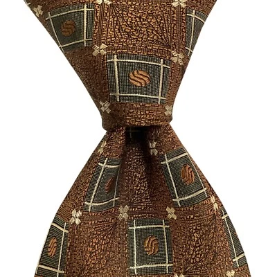 Corbata de seda ROBERT TALBOTT Best of Class diseñador de EE. UU. geométrica marrón/verde nueva con etiquetas Foto 1 de 3
