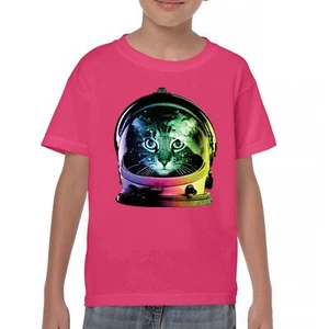 Space Cat Youth T-Shirt Astronaut Kitten Neon Galaxy Tee - Picture 1 of 56
