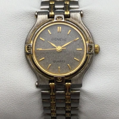 Vintage Geneve Watch Women 25mm Gold Silver Tone Glitter Dial New Battery 8.5" - Image 1 of 4