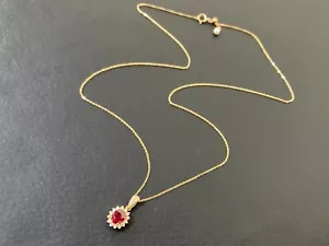 18k Yellow Gold Oval Ruby Diamond Pendant Necklace 17 Inches - Picture 1 of 11