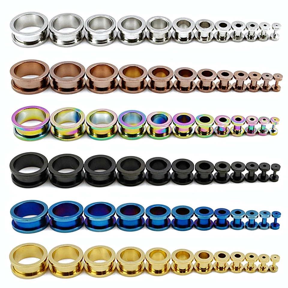 1,2MM-30MM OHR TUNNEL SCREW PLUG SCHRAUB EDELSTAHL OHRSTECKER SILBER SCHWARZ EAR - Bild 1 von 1