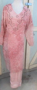 beautiful flower embroidery polyzoa pant kameez material chiffon Size 3XL48 - Picture 1 of 4