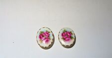 Victorian 1800s Beautiful Pair of Matching Hand Painted Floral Rose Oval Buttons