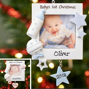 Foto personalizada de decoración de árbol de Navidad adorno familiar bebé - Imagen 1 de 7