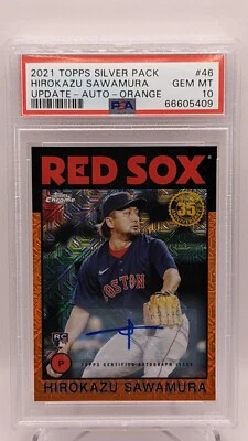 2021 Topps Update Silver Pack Hirokazu Sawamura RC Auto Orange /25 PSA 10 (Pop1) - Image 1 of 2