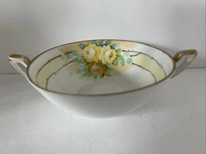 Cuenco Vintage Nippon Morimura Doble Manija - Flores Rosas Amarillas Pintadas a Mano - Imagen 1 de 10