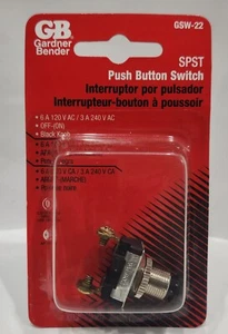 Gardner Bender GB GSW-22 Blk PushButton SPST Switch6A120Vac 3A 240VacFactoryNEW! - Picture 1 of 2