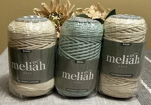 3pk Meliah UNIQUE CLASSIQUE 5mm Polyester yarn 2-Panacota/1-Mint Color 202yrd Ea - Picture 1 of 7