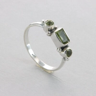 Triple Round Square Green PERIDOT Ring Multiple Sizes 925 STERLING SILVER #35e - Image 1 of 4
