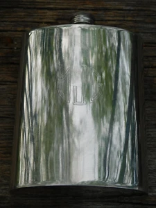 8 oz. Flask Comoy's English Pewter MJG Chrome Finish Monogram & Date engraved - Picture 1 of 5