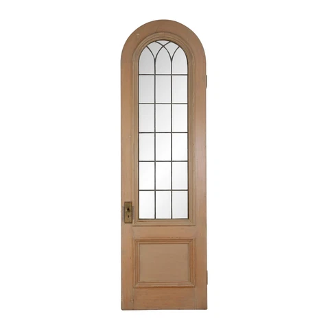 Arched Wood Door with Leaded Glass Window Cover