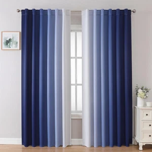 Blackout Curtains & Drapes for Bedroom Living Room 84 Inches Long Navy Blue and - Picture 1 of 9
