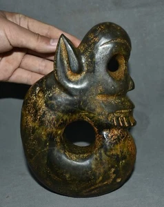 7.8"Chinese Ancient Hongshan Culture Jade Carve Dragon Hook Beast Head Sculpture - Picture 1 of 12